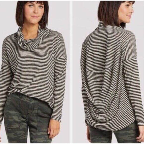 Anthropologie Sunday in Brooklyn Striped Knit Cowl Neck Tunic Top - Picture 4 of 7